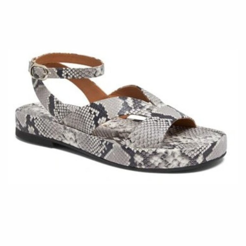 Kate Spade Marshmallow Grey Snakeskin-embossed Leather Flatform Sandals - SZ 7.5